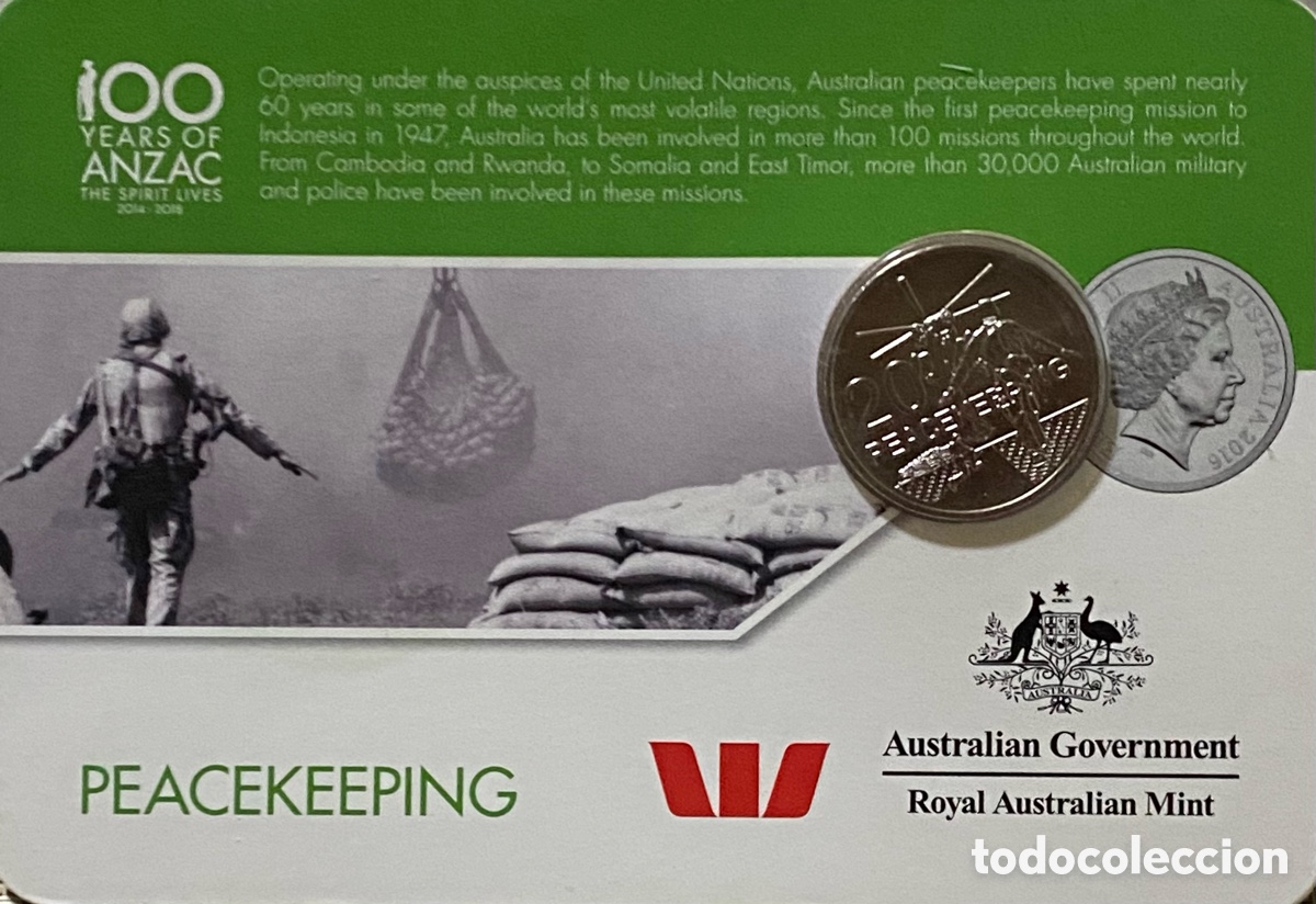Monedas antiguas de Ocean&iacute;a: Australia 2016 20 cent Anzac Mantenimiento Paz