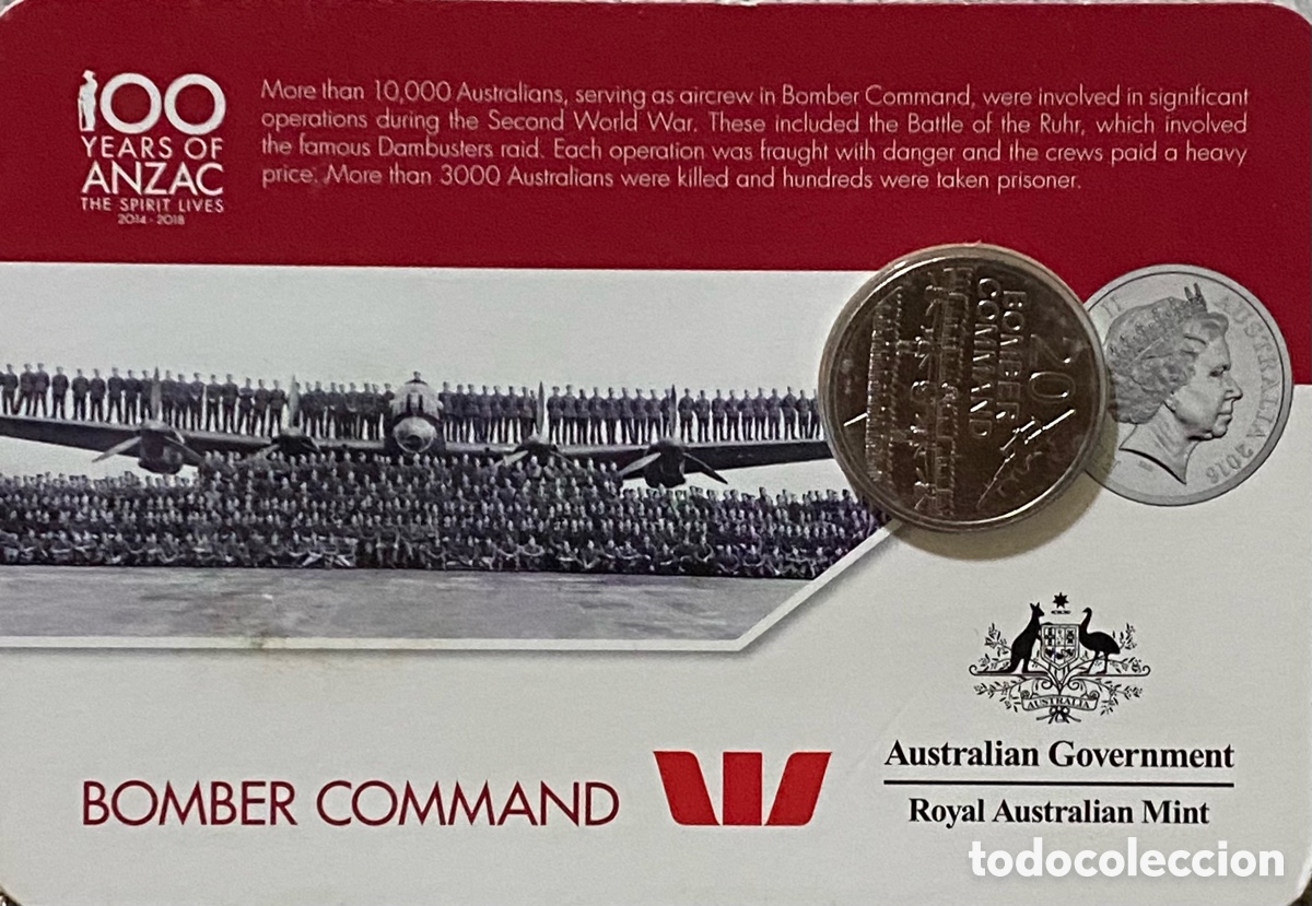 Monedas antiguas de Ocean&iacute;a: Australia, 2016, 20 Cent Anzac Bombardero Comando
