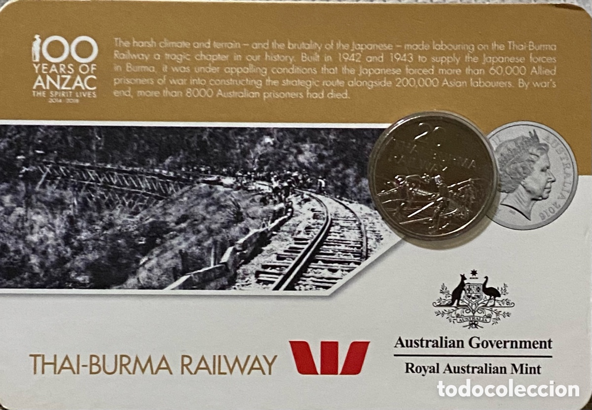 Monedas antiguas de Ocean&iacute;a: Australia, 2016, 20 Cent Anzac Tren Thai-Burma