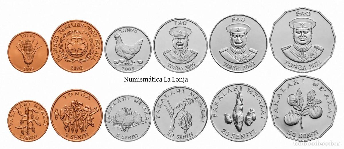 Monedas antiguas de Ocean&iacute;a: Tonga Set 6 monedas 1 2 5 10 20 50 Seniti FAO 2002-2011 Km 66a-236 Sc Unc