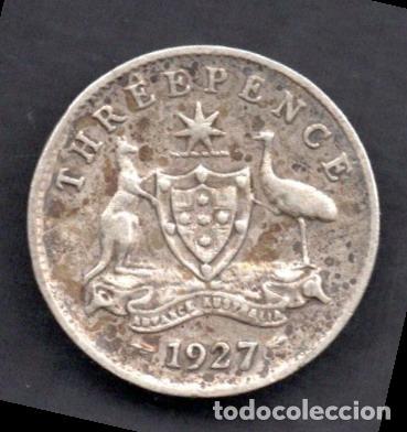 Monedas antiguas de Ocean&iacute;a: AUSTRALIA - 3 PENIQUES de PLATA - 1927