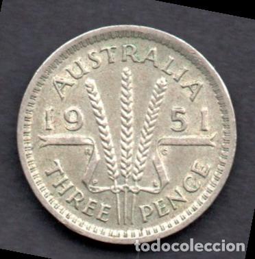 Monedas antiguas de Ocean&iacute;a: AUSTRALIA - 3 PENIQUES de PLATA - 1951