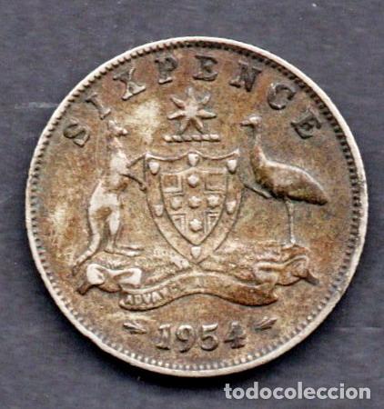 Monedas antiguas de Ocean&iacute;a: AUSTRALIA - 6 PENIQUES de PLATA - 1954
