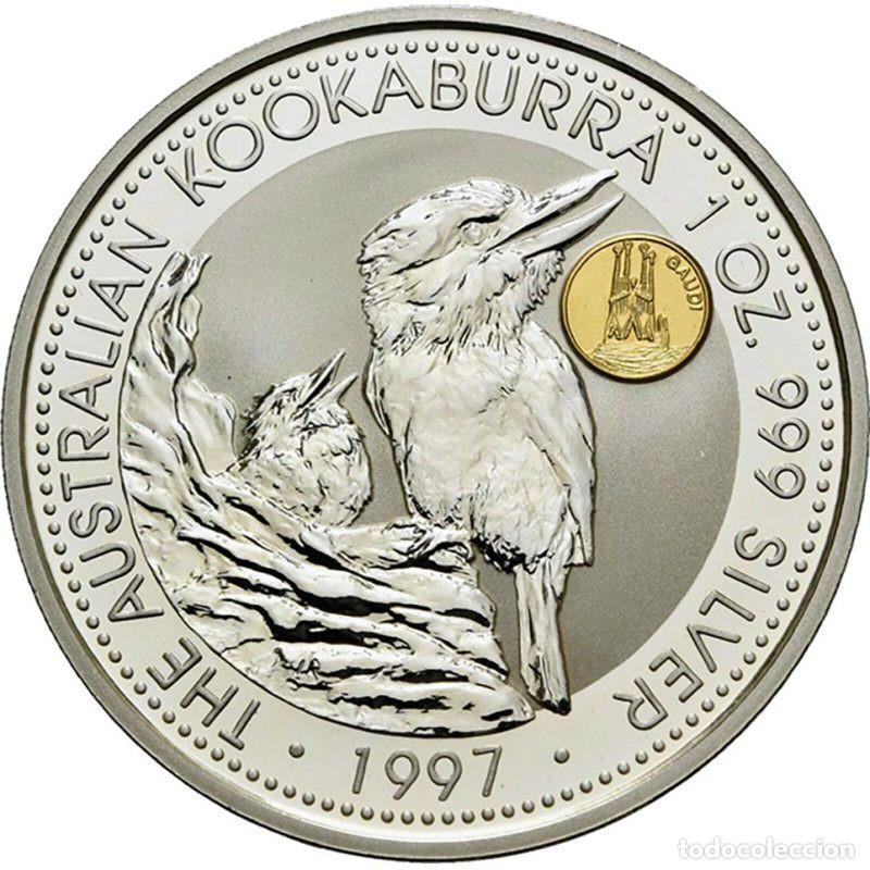Monedas antiguas de Ocean&iacute;a: AUSTRALIA DOLLAR ONZA DE PLATA PURA KOOKABURRA 1997 GAUDI SAGRADA FAMILIA