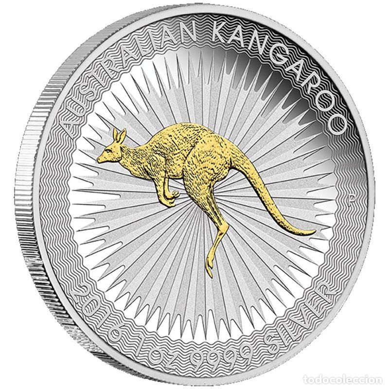 Monedas antiguas de Ocean&iacute;a: AUSTRALIA DOLLAR ONZA DE PLATA PURA CANGURO 2016 CON ORO