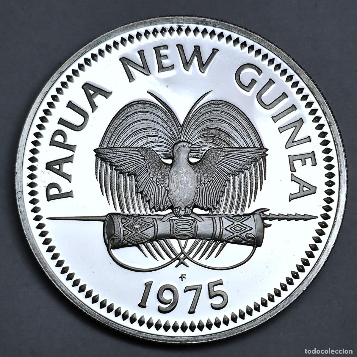 Monedas antiguas de Ocean&iacute;a: MONEDA PLATA NUEVA GUINEA ELISABETH II 5 KINA 1975 PROOF