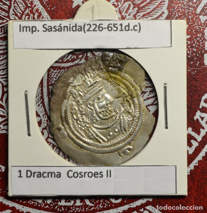 Monedas antiguas: IMPERIO SASANIDA - 1 DRACMA - COSROES II - Foto 1