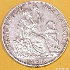 Monedas antiguas: MONEDA ANTIGUA UN SOL DE PLATA PERUANA POR LA UNIÓN FIRME Y FELIZ 9 DECIMOS FINO F.G. 1916. Lote 268263134