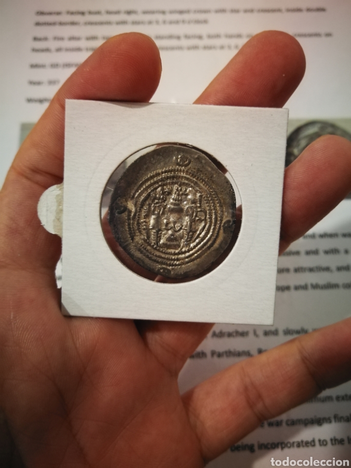 Monedas antiguas: Dracma sasanida plata Khusro II isfashan año 33? - Foto 4 - 273294798