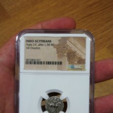 Monedas antiguas: DRACMA INDO ESCITA DE PLATA DE AZES I/II S. I A.C, MONEDA DE LOS REYES MAGOS CERTIFICADA NGC. Lote 328948683