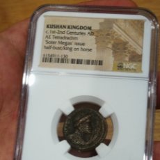 Monedas antiguas: TETRADRACMA BRONCE IMPERIO KUSHAN CERTIFICADO POR LA NGC S.I-II D. C. Lote 352503104