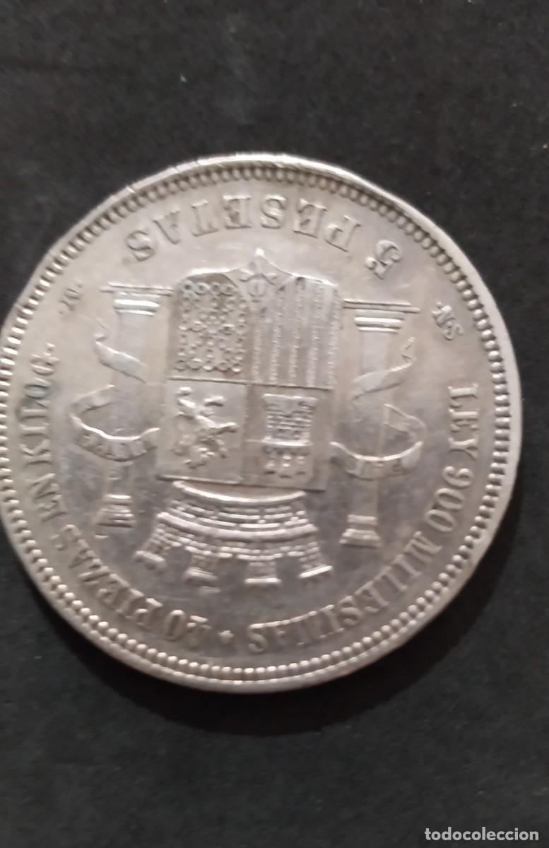 Monedas antiguas: Moneda de plata de 5 pesetas de 1870 - Foto 1