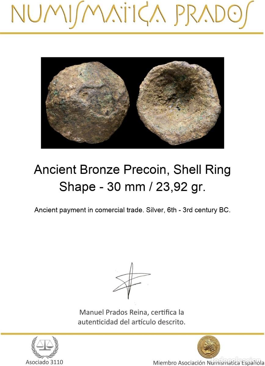Monedas antiguas: Ancient Bronze Precoin, Shell Ring Shape - 30 mm / 23,92 gr. - Foto 2