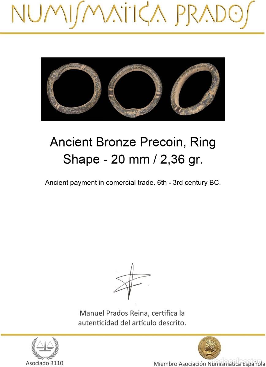 Monedas antiguas: Ancient Bronze Precoin, Ring Shape - 20 mm / 2,36 gr. - Foto 2