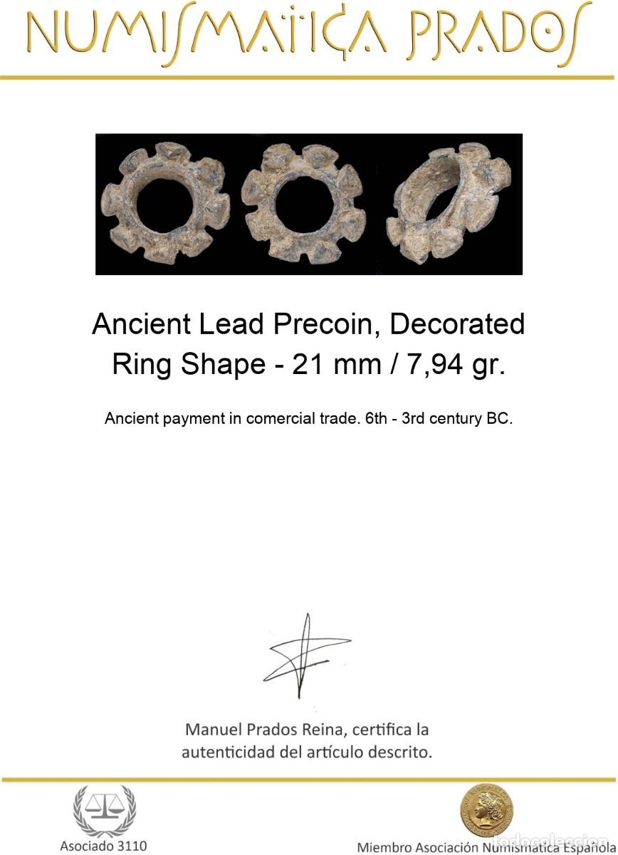 Monedas antiguas: Ancient Lead Precoin, Decorated Ring Shape - 21 mm / 7,94 gr.