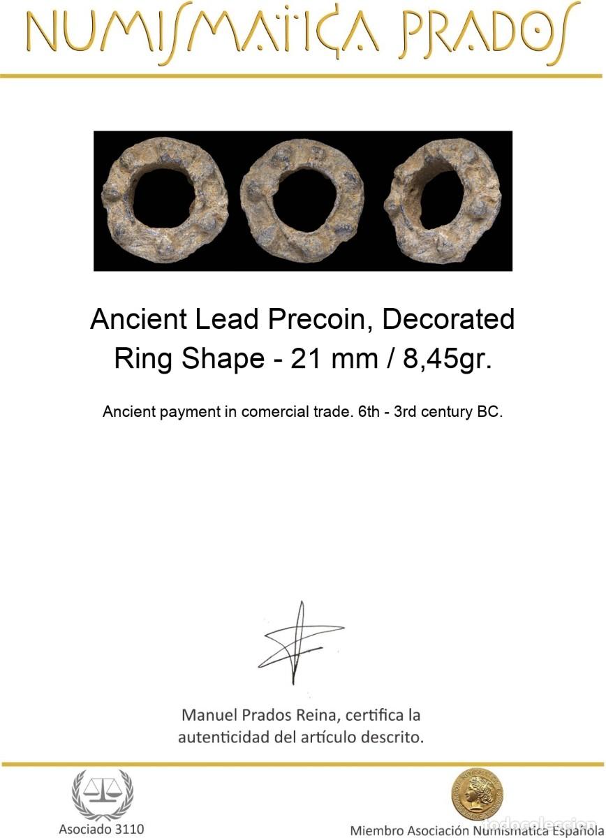 Monedas antiguas: Ancient Lead Precoin, Decorated Ring Shape - 21 mm / 8,45gr. - Foto 2