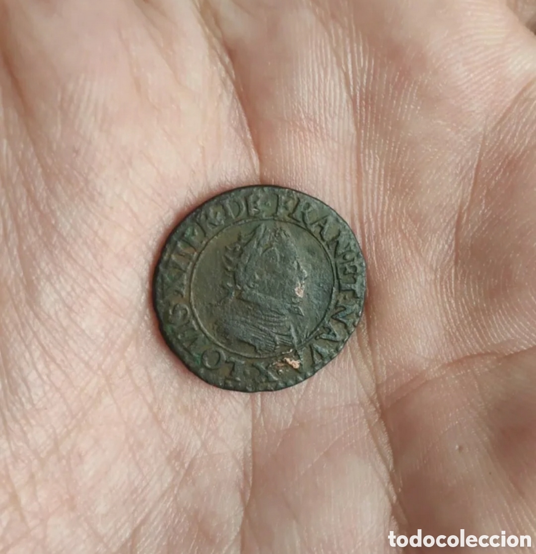 Monedas antiguas: Double Tournois de cobre del rey Luis XIII