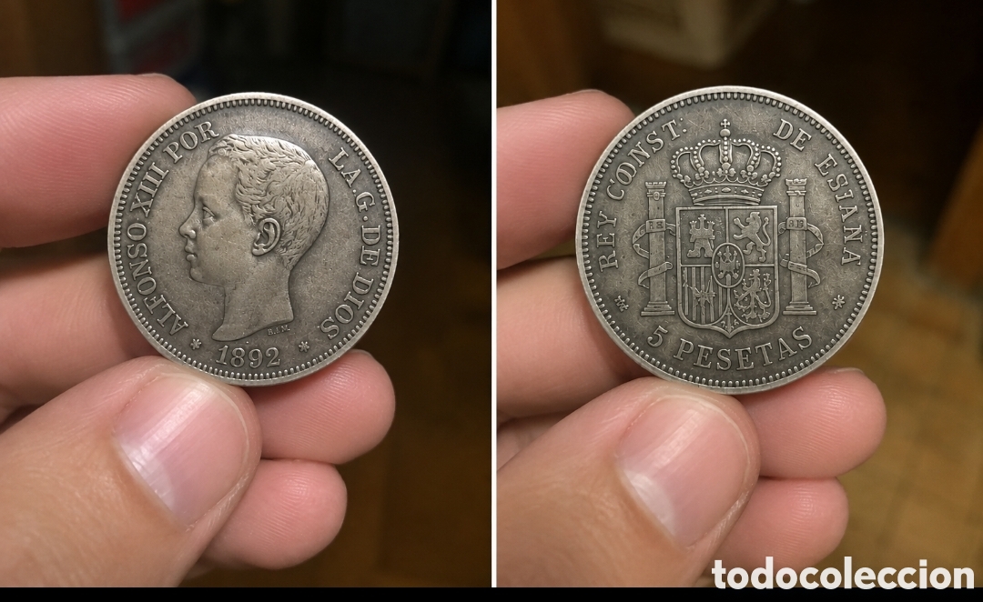Monedas antiguas: Moneda 5 pesetas 1892 plata