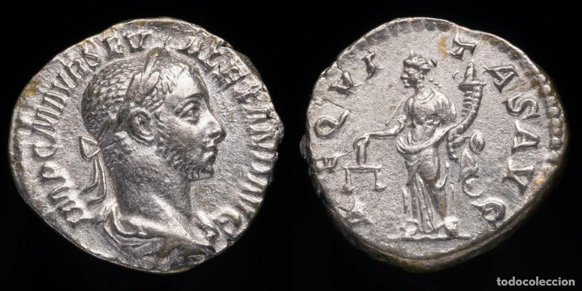 Monedas antiguas: Severus Alexander Denarius - AEQVITAS AVG - 18 mm / 3,25 gr.