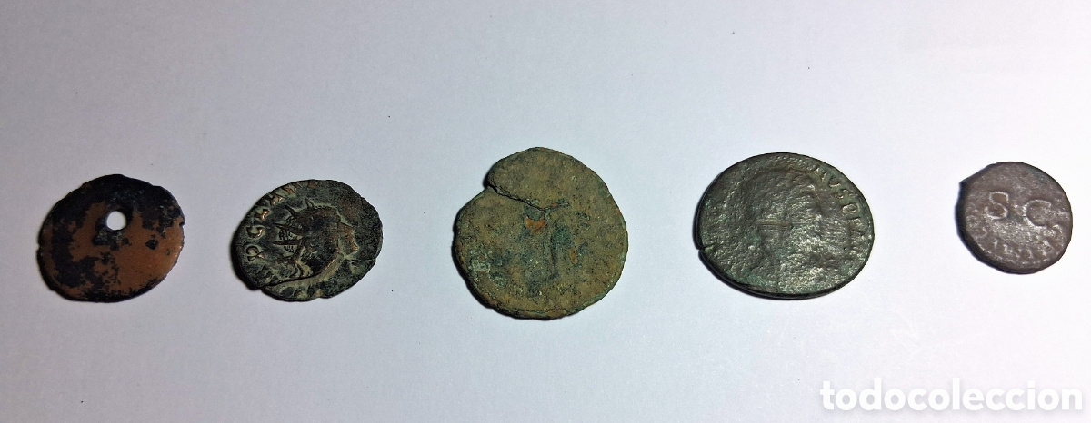 Monedas antiguas: Lote de 5 Piezas Antiguas: As, Cuadrante S C, Antoniniano y Arqueolog&iacute;a (Pesos Ex