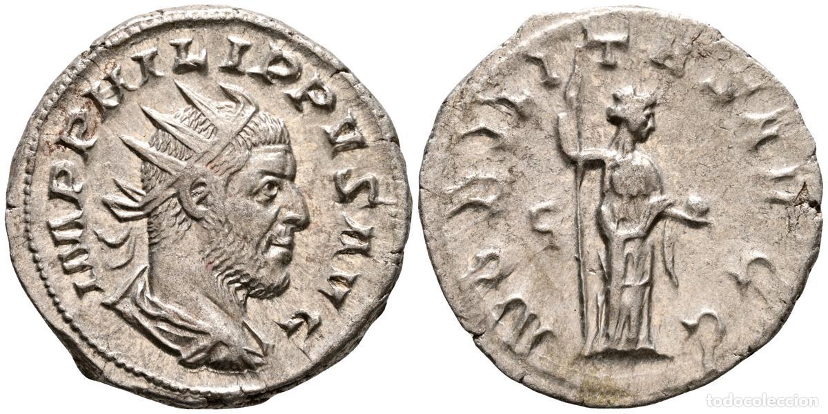 Monete antiche: FILIPO I. Antoniniano. (Ar. 3,98g/22mm). 244-249 d.C. Roma. (RIC 8). Anv: Busto radiado y drapeado d
