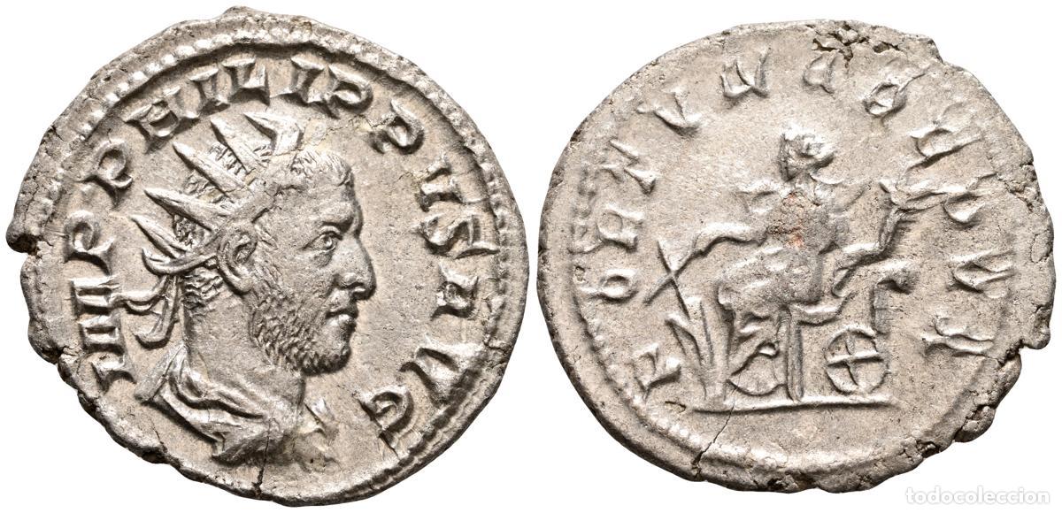Monete antiche: FILIPO I. Antoniniano. (Ar. 3,93g/23mm). 247-249 d.C. Roma. (RIC 63b). Anv: Busto radiado y drapeado