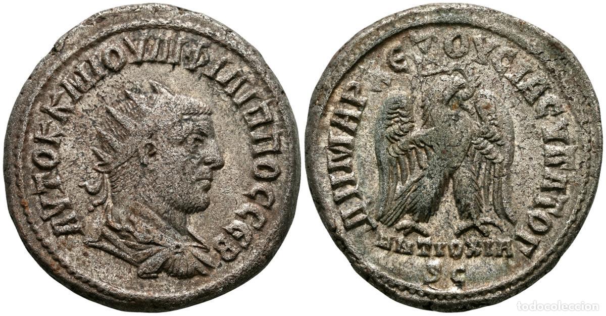 Monete antiche: FILIPO I. Tetradracma. (Ve. 11,32g/27mm). 248 d.C. Siria, Antioqu&iacute;a. (Prieur 375). Anv: Busto radiad