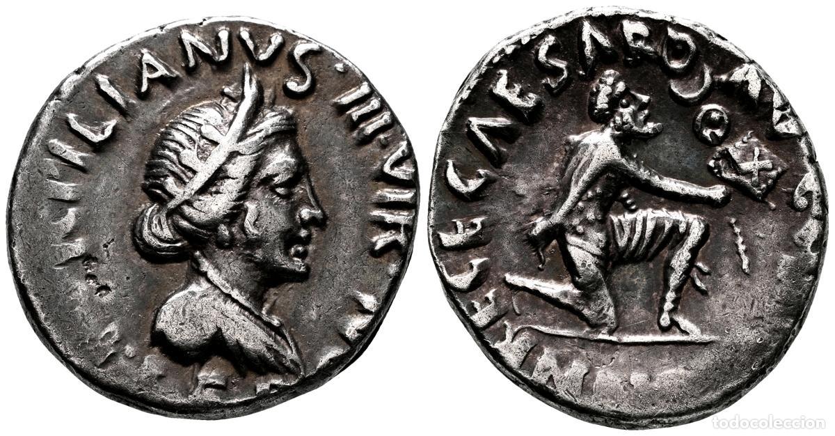 Monedas antiguas: AUGUSTO. Denario. (Ar. 3,77g/18mm). 19 a.C. Roma. (RIC 288). Anv: Busto diademado de Feronia a derec