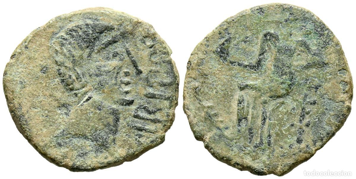 Moedas antigas: IRIPPO (Zona sur de Sevilla). Semis. (Ae. 4,57g/23mm). 30 a.C. (FAB-1581). Anv: Cabeza masculina a d