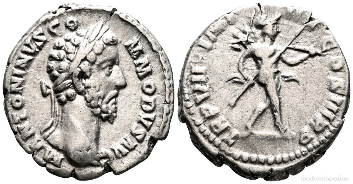 Moedas antigas: COMODO. Denario. (Ar. 3,13g/18mm). 181-182 d.C. Roma. (RIC 25var). Anv: Cabeza laureada de C&oacute;modo a