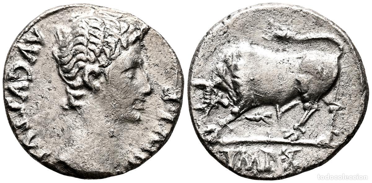 Monedas antiguas: AUGUSTO. Denario. (Ar. 3,60g/18mm). 15 a.C. Lugdunum. (RIC 169). Anv: Cabeza de Augusto a derecha, a