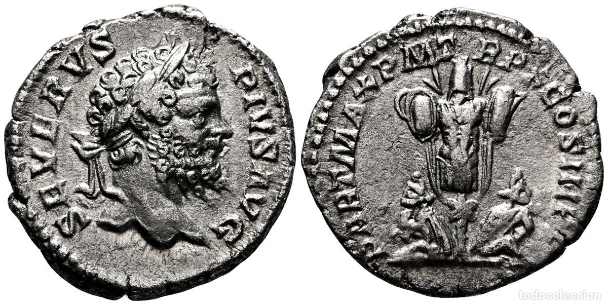 Moedas antigas: SEPTIMIO SEVERO. Denario. (Ar. 2,94g/18mm). 201 d.C. Roma. (RIC 185). Anv: Cabeza laureada de Septim
