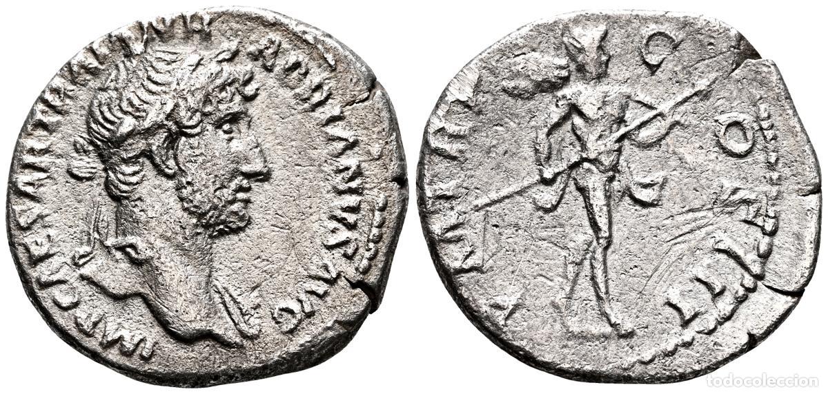 Old Coins: ADRIANO. Denario. (Ar. 2,87g/19mm). 121 d.C. Roma. (RIC 67). Anv: Busto laureado de Adriano a derech