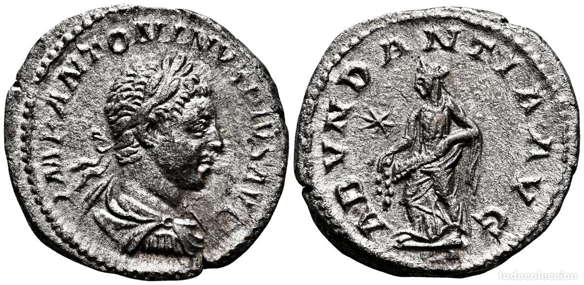 Monedas antiguas: HELIOGABALO. Denario. (Ar. 3,07g/19mm). 220-221 d.C. Roma. (RIC 56). Anv: Busto laureado y drapeado
