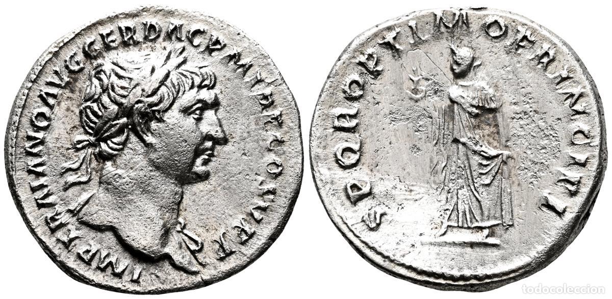Monedas antiguas: TRAJANO. Denario. (Ar. 3,12g/19mm). 107 d.C. Roma. (RIC 191). Anv: Bustlo laureado de Trajano con dr
