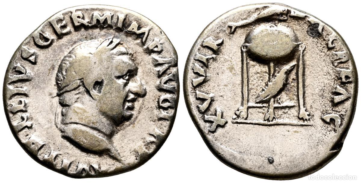 Monedas antiguas: VITELIO. Denario. (Ar. 3,25g/19mm). 69 d.C. Roma. (RIC 70). Anv: Cabeza de Vitelio a derecha, alrede