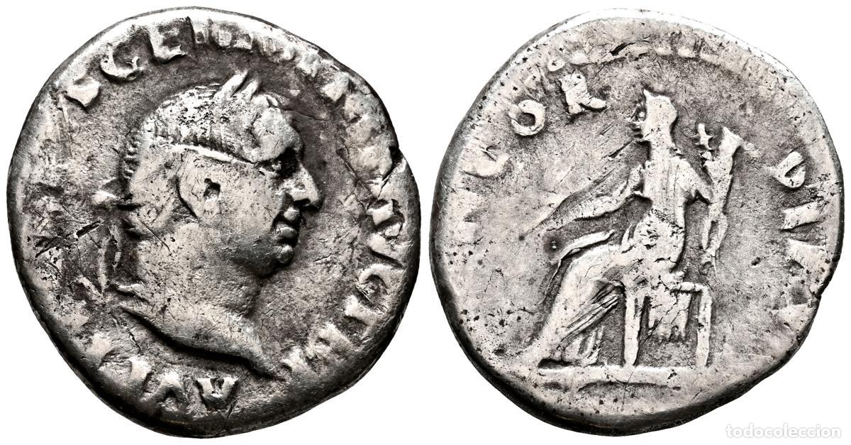 Monedas antiguas: VITELIO. Denario. (Ar. 2,95g/17mm). 69 d.C. Roma. (RIC 90). Anv: Busto laureado de Vitelio a derecha