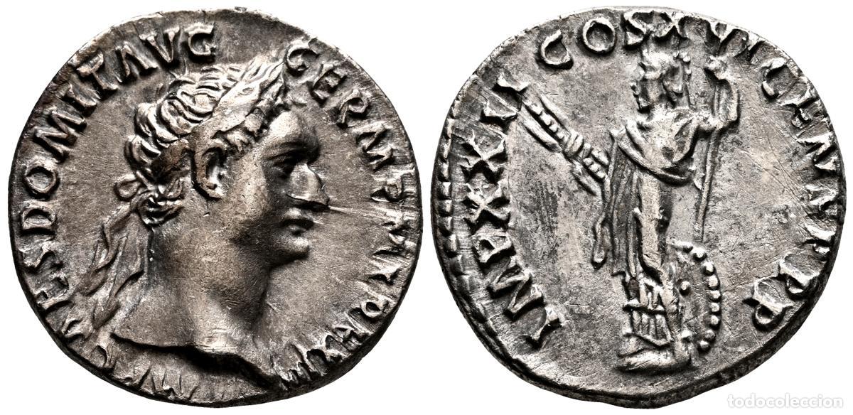 Monedas antiguas: DOMICIANO. Denario. (Ar. 3,30g/17mm). 93-94 d.C. Roma. (RIC 763). Anv: Cabeza laureada de Domiciano