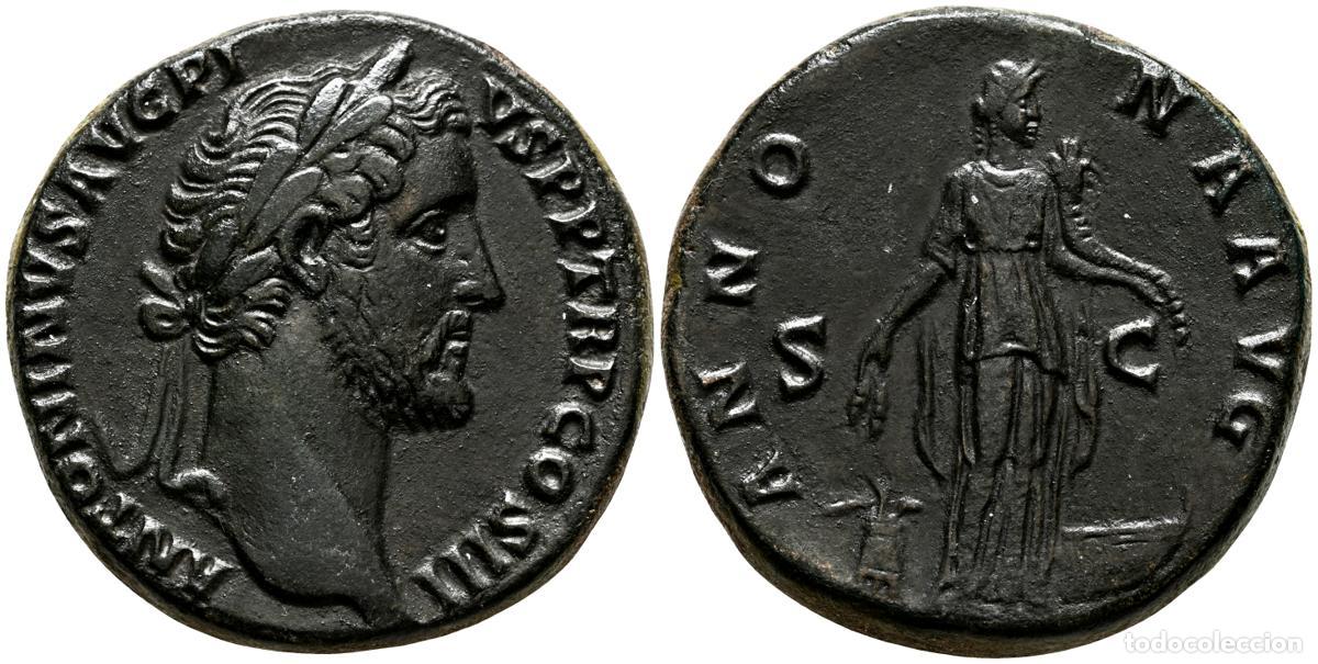 Monedas antiguas: ANTONINO PIO. Sestercio. (Ae. 22,32g/30mm). 140-144 d.C. Roma. (RIC 597). Anv: Cabeza laureada de An