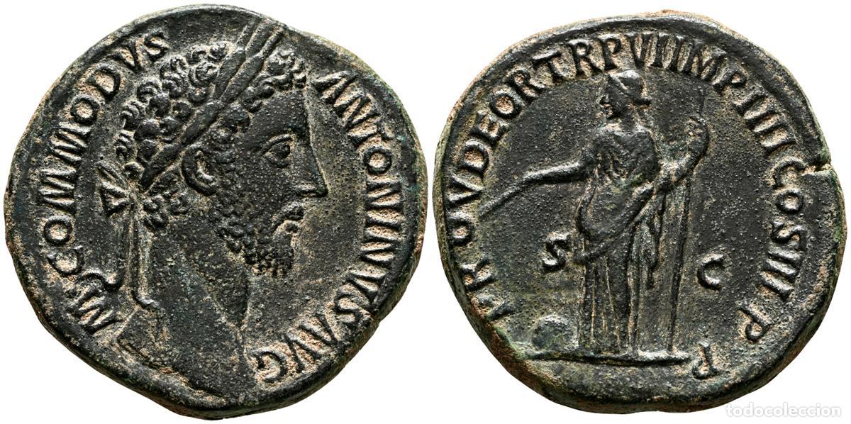 Monedas antiguas: COMODO. Sestercio. (Ae. 23,45g/32mm). 183 d. C. Roma. (RIC 330b). Anv: Busto laureado de C&oacute;modo con