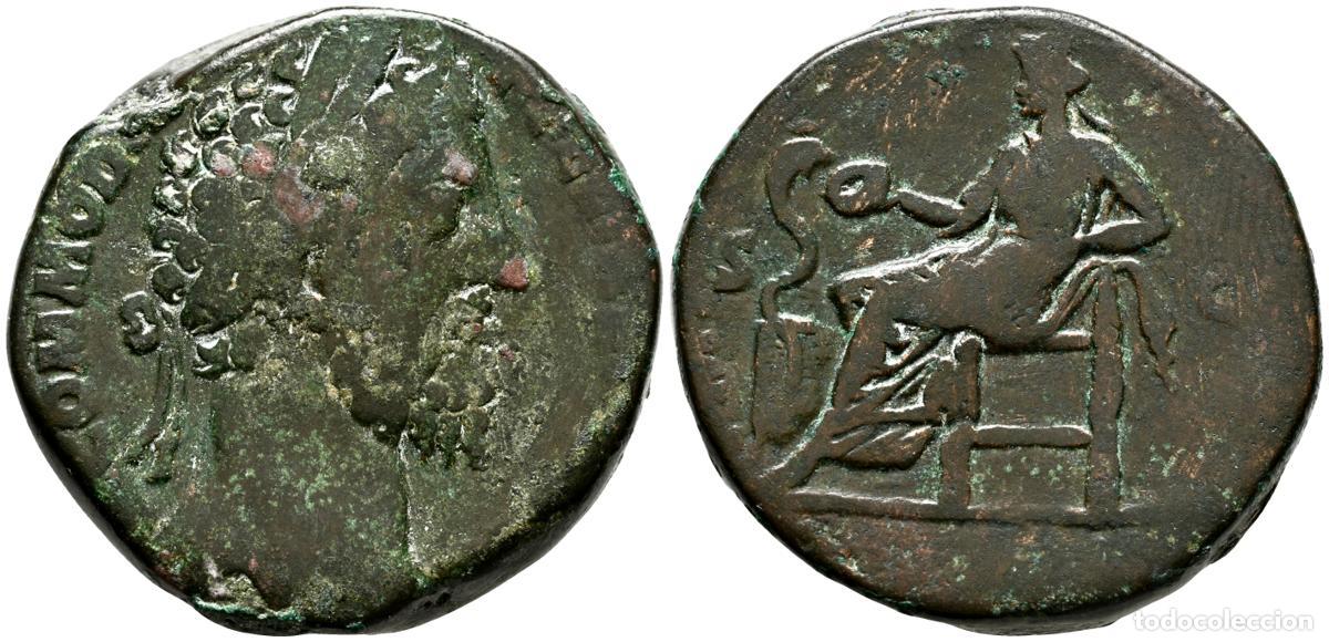 Monedas antiguas: COMODO. Sestercio. (Ae. 22,85g/29mm). 187-188 d.C. Roma. (RIC 512). Anv: Cabeza laureada de C&oacute;modo a