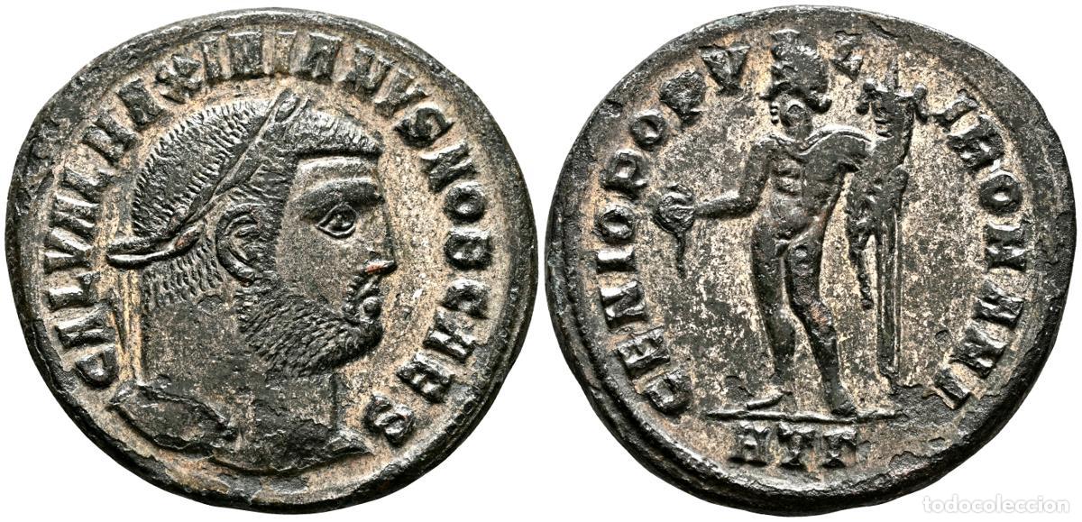 Monedas antiguas: MAXIMIANO HERCULEO. Follis. (Ae. 9,39g/29mm). 297-298 d.C. Her&aacute;clea. (RIC 19b). Anv: Cabeza laureada