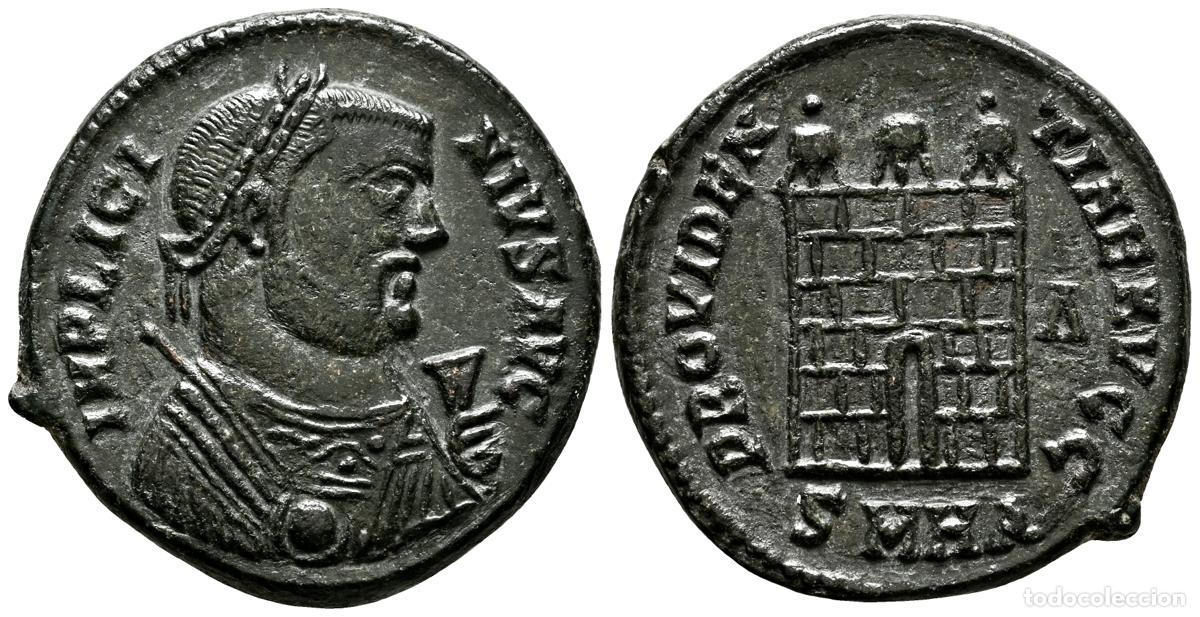 Monedas antiguas: LICINIO I. Follis. (Ae. 3,45g/19mm). 318-320 a.C. Her&aacute;clea. (RIC 48). Busto lauerado y con coraza de
