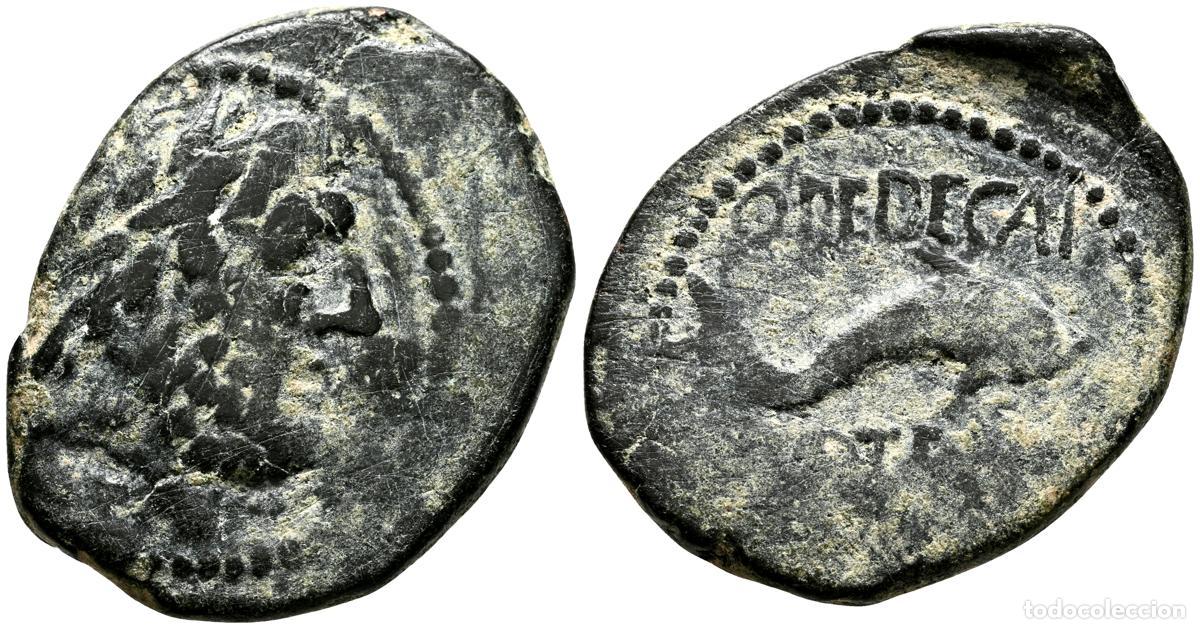 Monedas antiguas: CARTEIA (San Roque, C&aacute;diz). Semis. (Ae. 7,14g/26mm). 27 a.C.-14 d.C. (FAB-645). Anv: Cabeza de J&uacute;pit