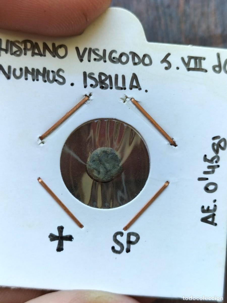 Monedas antiguas: Rar&iacute;simo numus visigodo ceca isbilia. Tipo cruz