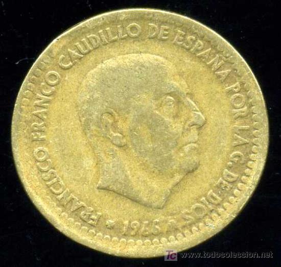 Monedas con errores: FRANCO : 1 Pesetas 1966 *67 REBORDE SALIENTE EN EL CANTO - Foto 1