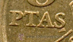 Monedas con errores: * ERROR *. 5 PESETAS A&Ntilde;O 1997. EXCESO DE METAL EN FORMA DE TRIANGULO EN LA PALABRA PTAS - Foto 1