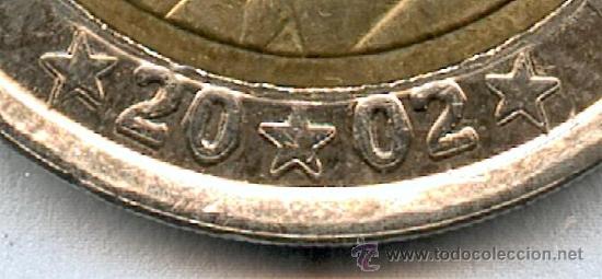 Monedas con errores: * ERROR * 2 EUROS A&Ntilde;O 2002 ESPA&Ntilde;A. GROSORES EN LA FECHA. - Foto 1