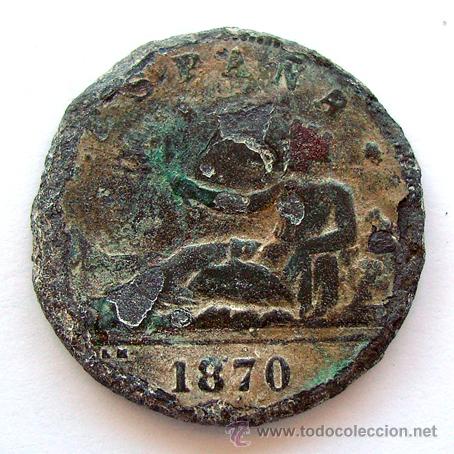 Monedas con errores: GOBIERNO PROVISIONAL . 2 PESETAS 1870 , FALSA DE &Eacute;POCA - Foto 1