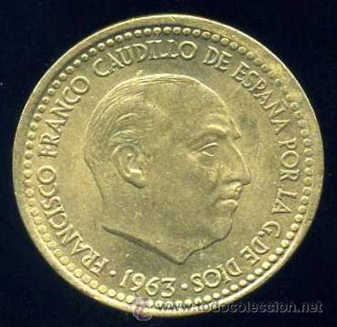 Monedas con errores: ERROR DE REBORDE SALIENTE EN EL CANTO - 1 Peseta 1963 *63 S/C- - Foto 1